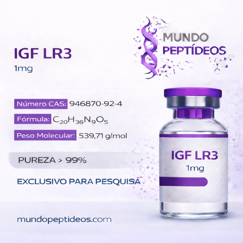 Ampola de IGF-1 LR3 1mg da Payt com diluente, usada para maximizar resultados musculares, mostrada na imagem.