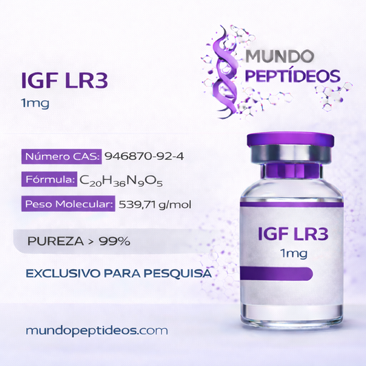 Ampola de IGF-1 LR3 1mg da Payt com diluente, usada para maximizar resultados musculares, mostrada na imagem.