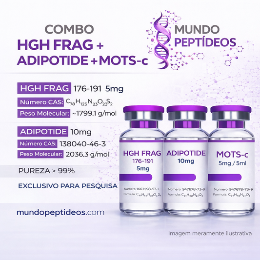 Combo Metabólico - HGH Frag 5mg + Adipotide 10mg + MOTS-c 5mg (Genpharma) + Diluente - Mundo Peptideos